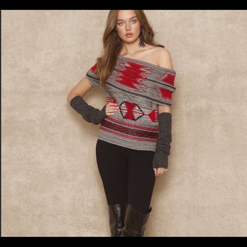 Southwestern cowl neck  sweater